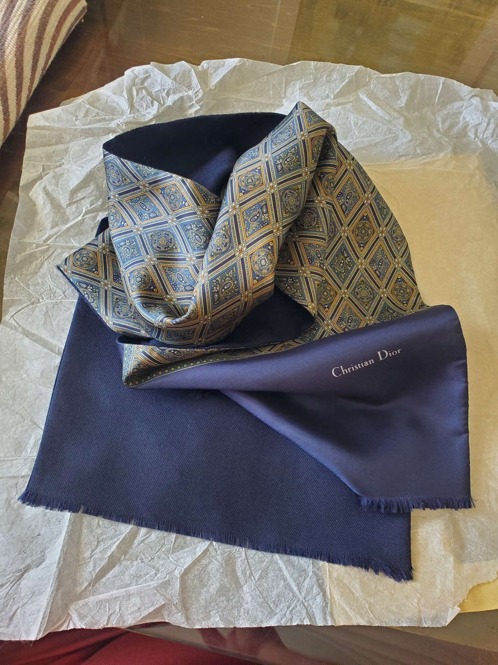 Vintage Christian Dior Silk & Wool Paisley Scarf 10" x 54"